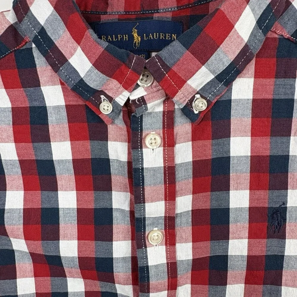 Ralph Lauren Patriotic Red White Blue Long Sleeve Button Down Shirt Youth Size M